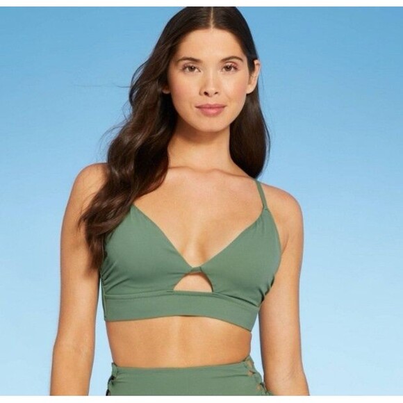 Shade & Shore Longline Keyhole Cut Out Bikini Top Wasabi Green Size 34B New! - Picture 2 of 10